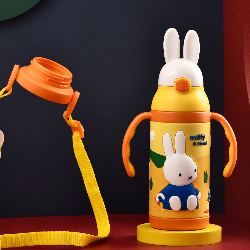 Taza de vacío Miffy Taza de vacío para niños de alto valor Taza de paja de acero inoxidable 304 Taza de agua para niños de gran capacidad para la escuela