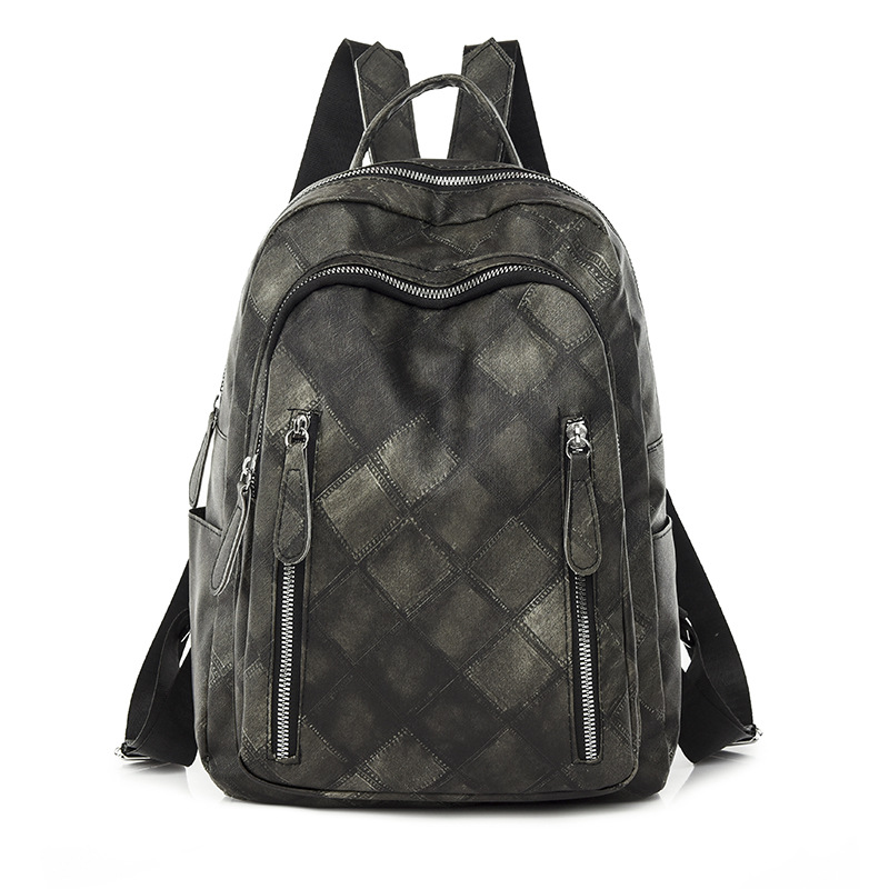 Spot al por mayor 2023 nueva mochila de cuero suave para mujer retro casual moda rombo urbano simple mochila marea