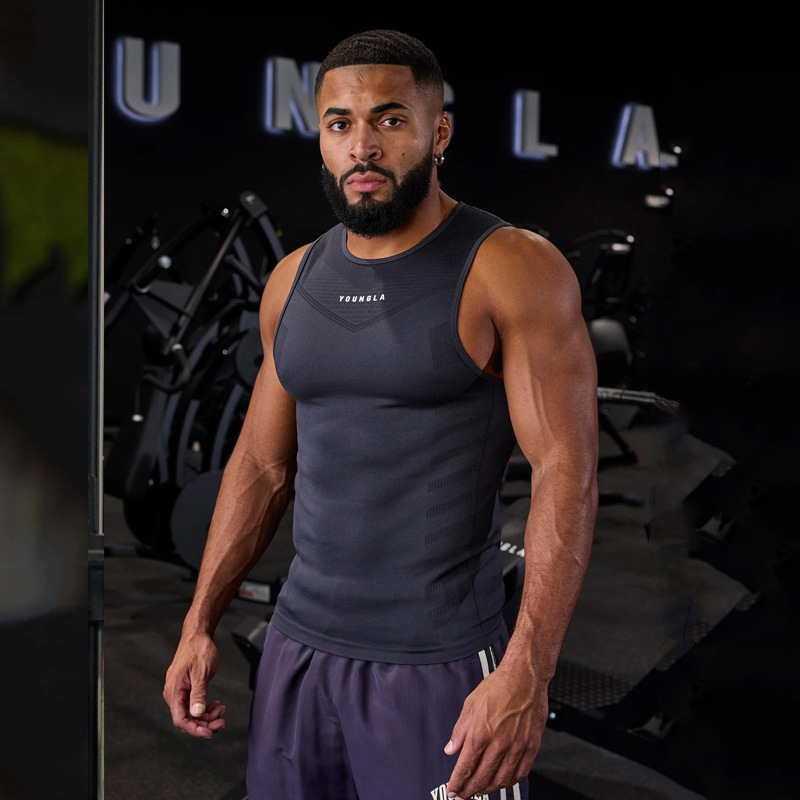 YOUNGLA American New Sports Fitness Jogger Men's Vest Quick-drying Breathable Stretch Training Sleeveless T-shirt