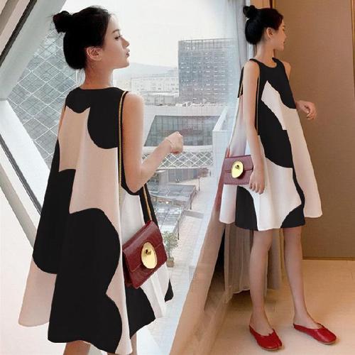 Pregnant women's dress Korean style large size women's dress summer loose fat mm sleeveless middle length dress for women