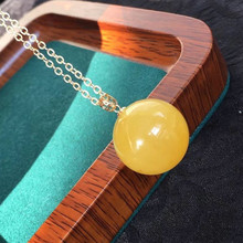 天然俄料蜜蜡单珠转运珠吊坠满蜜鸡油黄飘白花18K金镶嵌