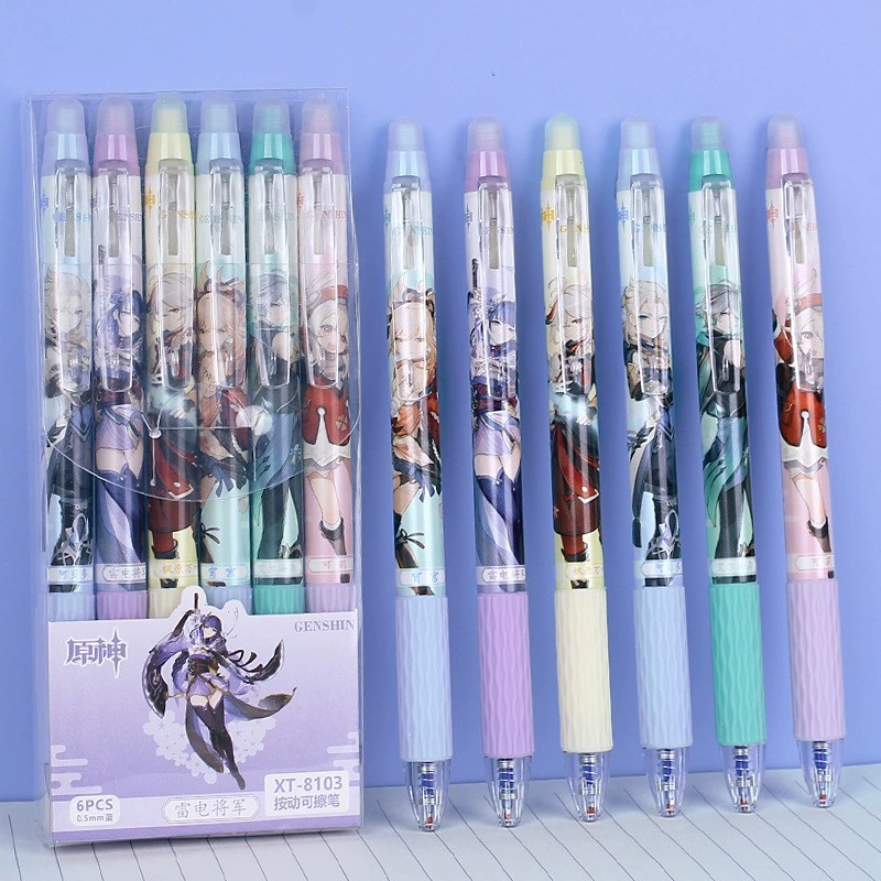 Nuevo lápiz de empuje borrable pluma de gel de dibujos animados de aspecto alto cristal azul Mo fácil de limpiar estudiante de la escuela primaria ST pluma de gel azul borrable