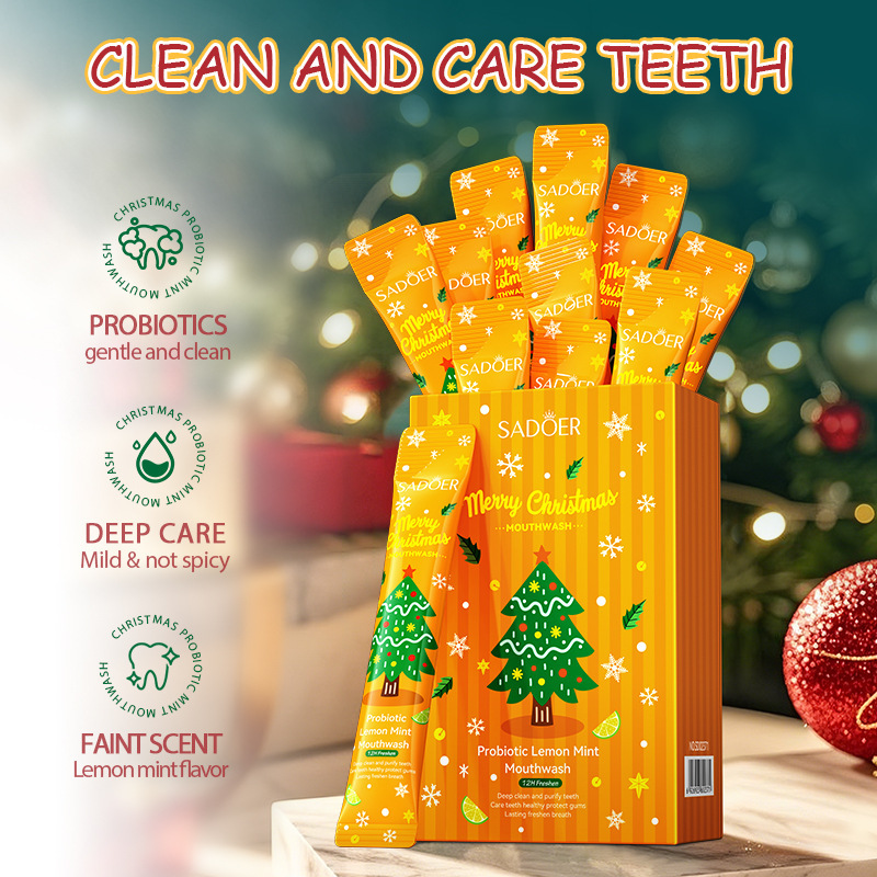 Inglés completo Sadoer Navidad probióticos limón verde menta enjuague bucal limpio oral desechable comercio exterior transfronterizo image 3