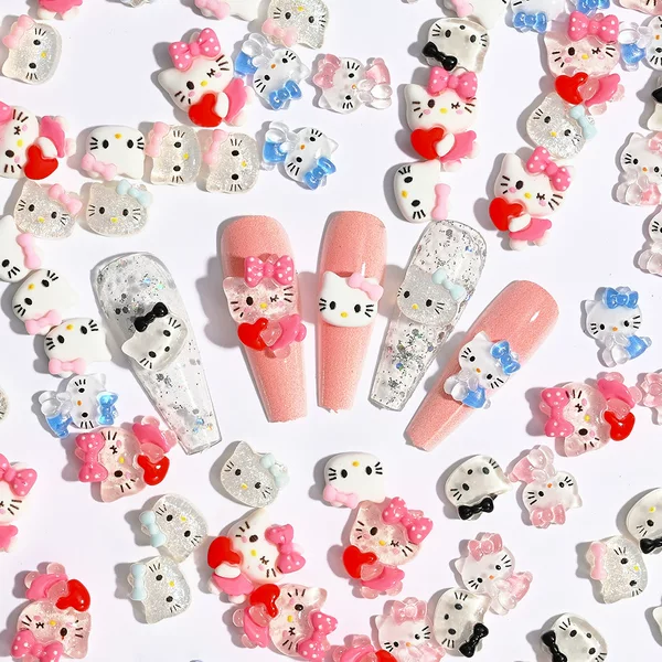 New resin sweet cute cartoon nail jewelry KT cat hellokitty ice through nail decoration drill wholesale
