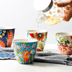 歐美客創意陶瓷無把杯歐式手繪直筒杯家用小清新隨手杯水杯牛奶杯