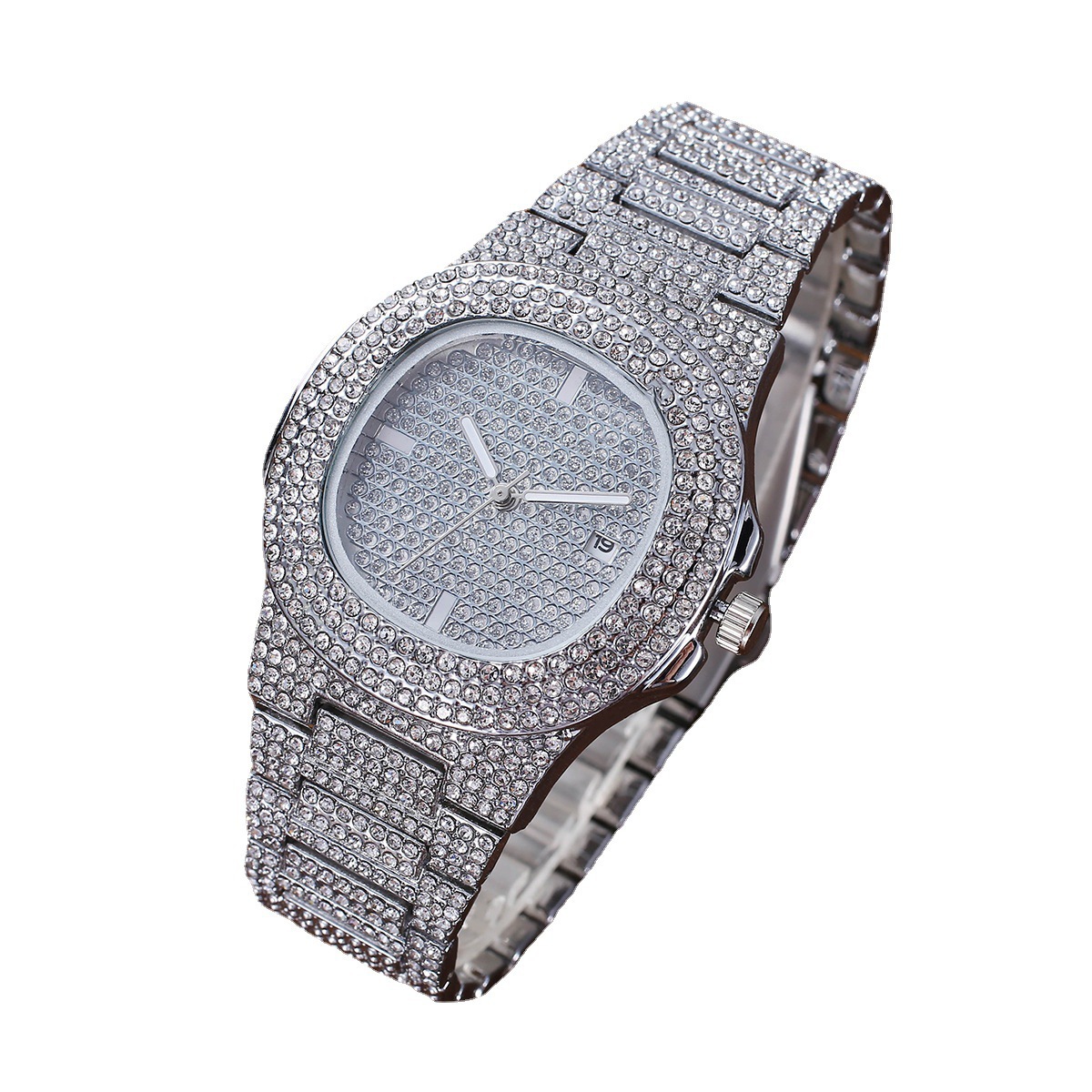Μόδα πολυτελές ρολόι χαλαζία με ημερολόγιο και διαμάντι, 2 τεμάχια_voghion.com