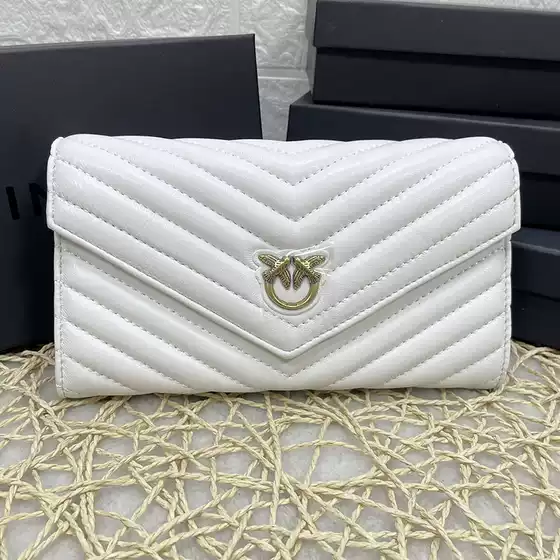 Pinko Same Style Double Swallow Goatskin Long Wallet 80% off Women's Large Capacity Multi-Card Slot Genuine Leather Embroidered Wallet