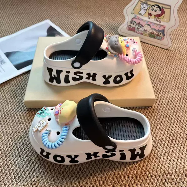 Unique Design Thick-Soled Height-Increasing Clogs, New Summer Eva Comfortable Fashion Color-Blocking Two-Way Closed-Toe Slippers