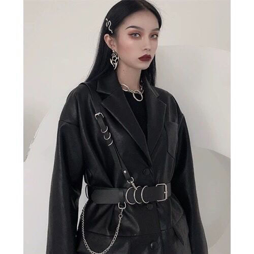 Military style personalized concave shape belt female ins dark punk jk belt decorative chain one-shoulder cross-body strap