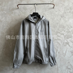 巴黎B家字母刺绣做旧脏脏复古薄款夹克世家宽松防风冲锋衣外套潮