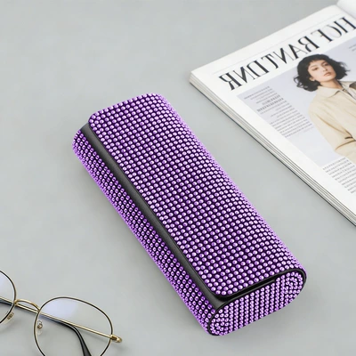 Feel, Portable Anti-Pressure Sunglasses Case, Sun visor rearview mirror - rhinestone-double-oval-eyeglass-case-purple-rhinestone