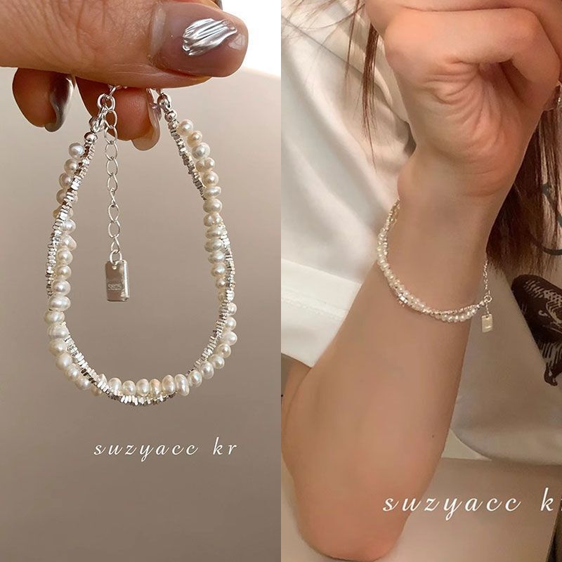 suzvacc kr heavy industry Pearl broken silver beaded bracelet female light luxury niche exquisite gift girlfriend bracelet