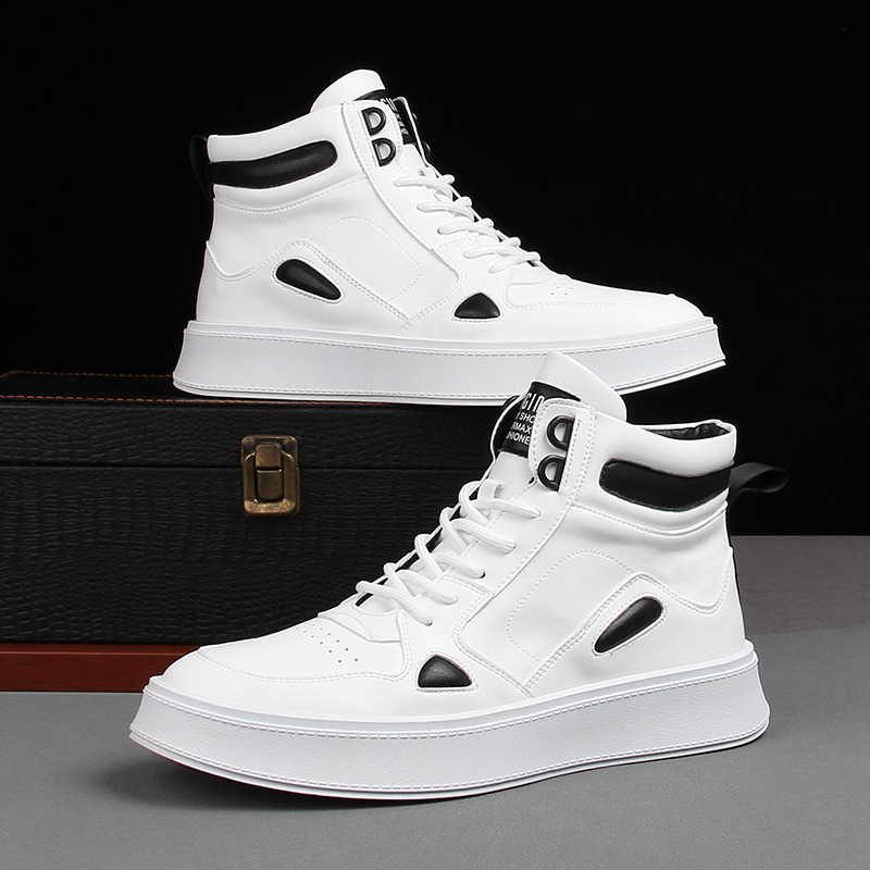 2025 Spring Men's Shoes Trendy High-Top Casual Shoes Versatile Personality Men's Martin Boots Thick-Soled Inner Heightening White Shoes