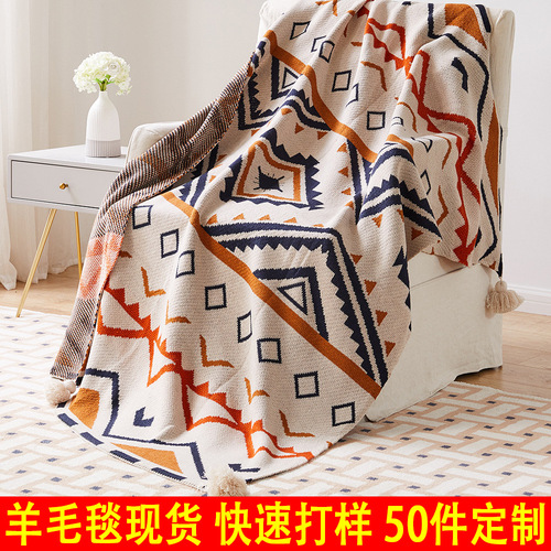 Meizuo Wool Blanket Bohemian Blanket Sofa Blanket Knitted Jacquard Blanket Outdoor Camping Blanket Camping Carpet