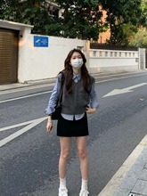 学院风套装女秋冬2025新款无袖针织马甲背心长袖衬衫两件套小个子