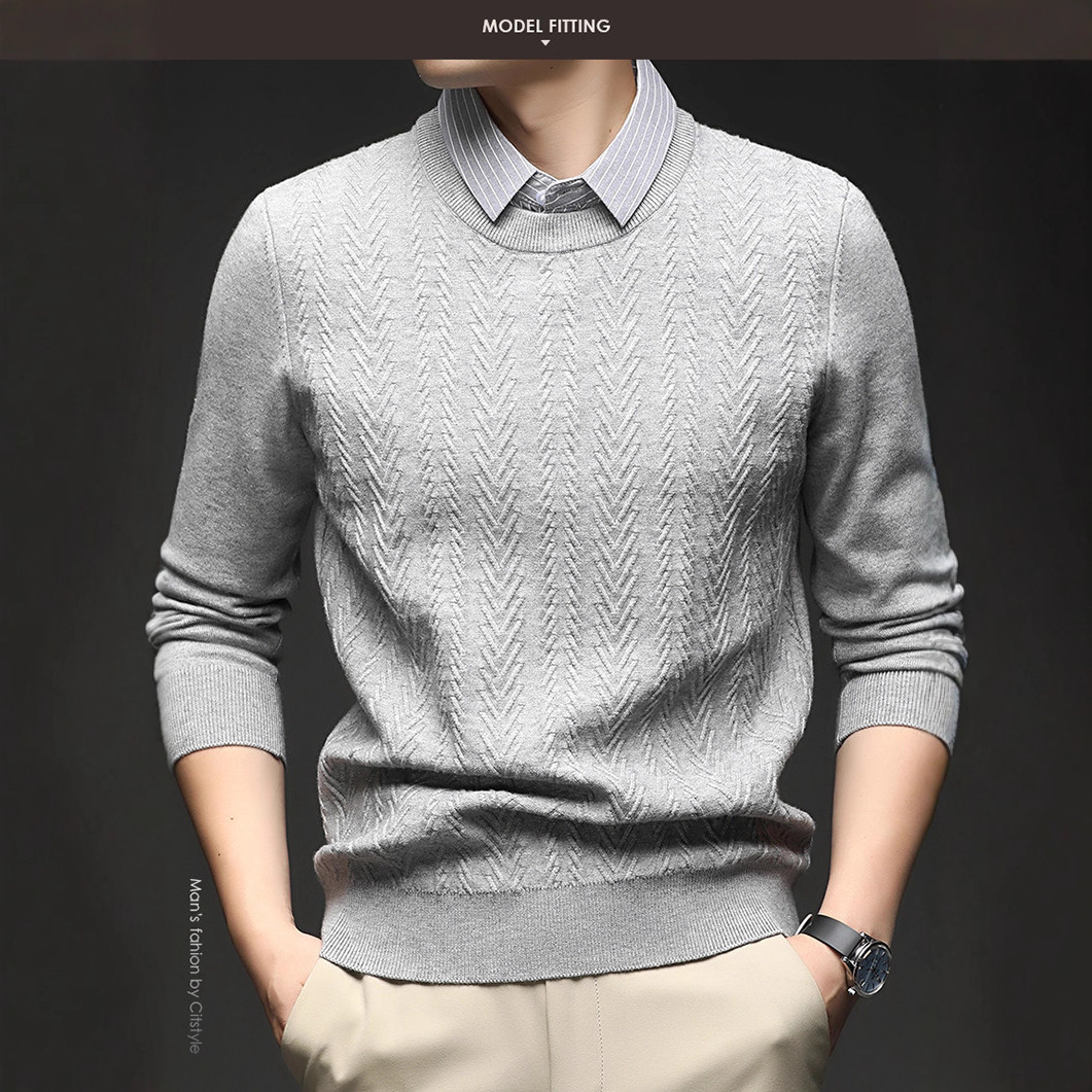 Jacquard de color sólido nuevo hombre falso dos piezas de camisa de punto de negocios solapa de moda camisa de punto de color sólido suéter de cuello