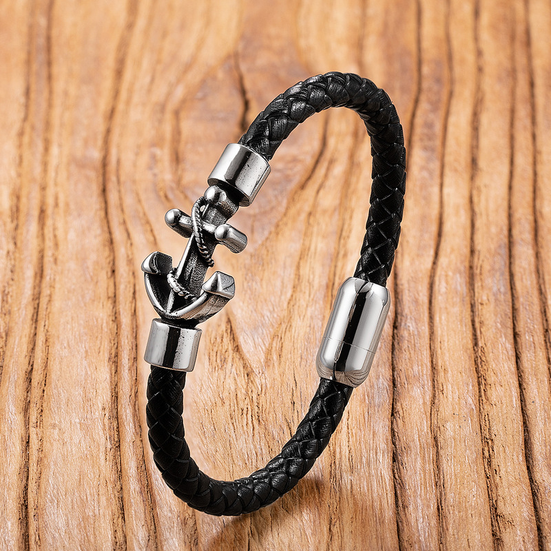 European and American Cross-Border Punk Friendship Bracelet Stainless Steel Anchor Bracelet Men's Nautical Bracelet Magnetic Buckle Braided Jewelry European and American Cross-Border Punk Friendship Bracelet Stainless Steel Anchor Bracelet Men's Nautical Bracelet Magnetic Buckle Braided Jewelry