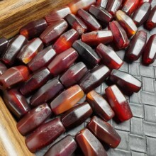 古玩仿古红玛瑙老珠子天然玛瑙散珠diy串珠配饰手工大孔20x10六棱