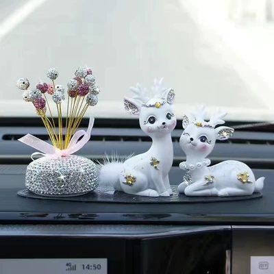 for a Safe Journey, Car ornaments - white-diamond-encrusted-deer-pink-and-white-diamond-encrusted-star-leopard-pad-glue-10