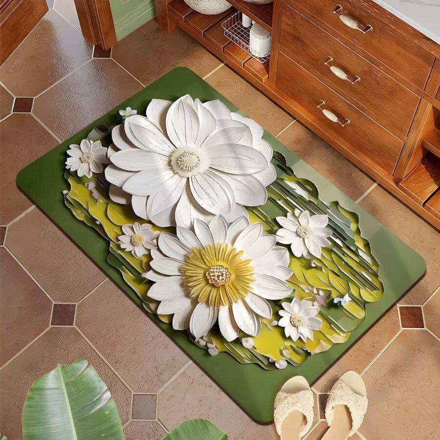 Cross-Border In-Stock 3D Stereoscopic European-Style Plant and Flower Absorbent Diatomaceous Earth Mat Door Mat for Home Easy Care Dropshipping