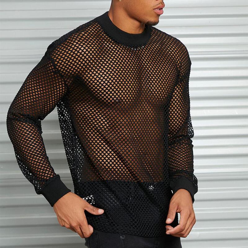 2025 Men's Mesh Long-Sleeve Drop-Shoulder See-Through T-Shirt Breathable Gym Mesh Hollow-Out Base Shirt Trendy One-Piece Drop Shipping 2025 Men's Mesh Long-Sleeve Drop-Shoulder See-Through T-Shirt Breathable Gym Mesh Hollow-Out Base Shirt Trendy One-Piece Drop Shipping