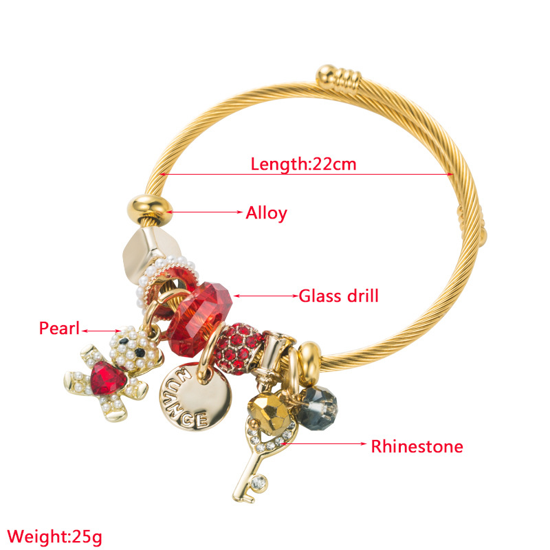 Mode Ours Clé Alliage Placage Incruster Strass Perle Bracelets display picture 1