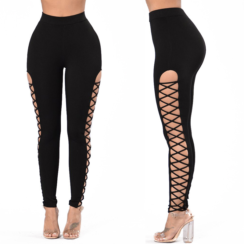 European And American Spring And Autumn Strap Nine-point Pants Side Cross Leggings Strap Ladies Out Of The Foot Pants