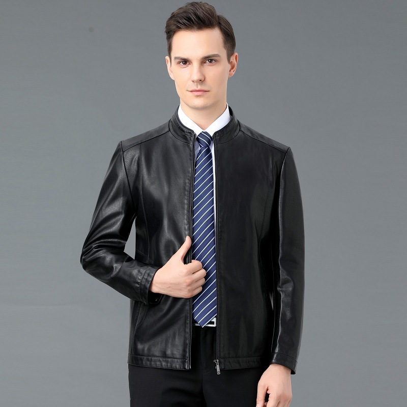 专柜正品海宁真皮皮衣男春季新款立领中年男士休闲绵羊皮夹克外套