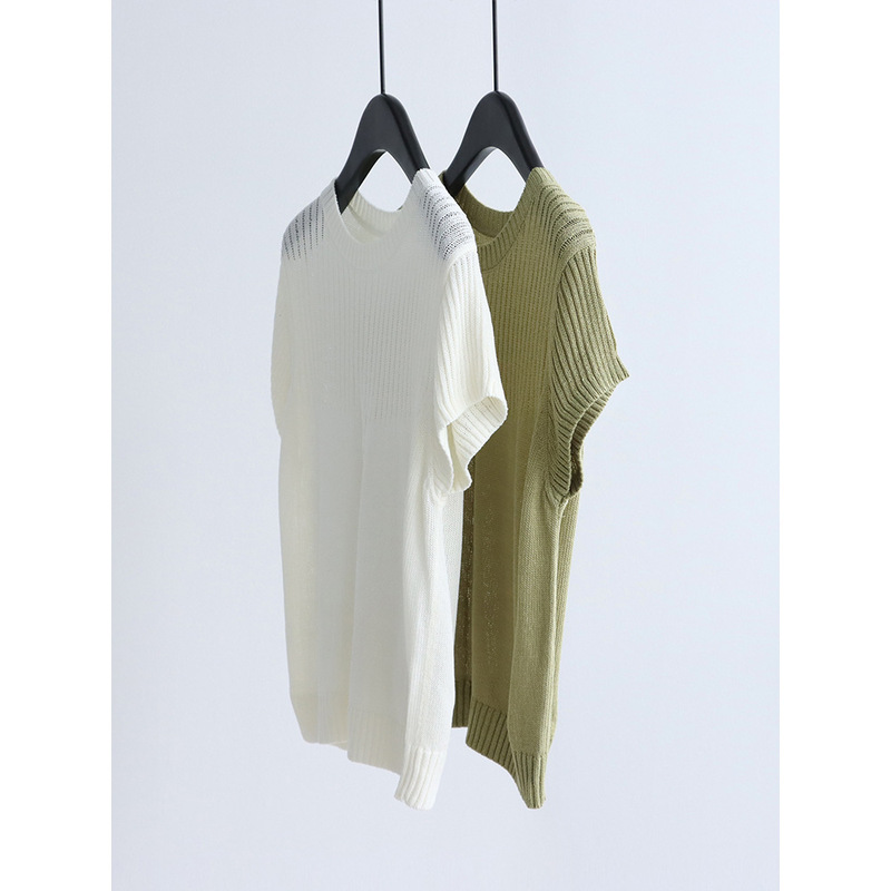 Tencel Linen Summer Round Neck Short-Sleeved Knitwear with Ribbed Texture Casual Loose Pullover Korean Style T-Shirt Top for Women Tencel Linen Summer Round Neck Short-Sleeved Knitwear with Ribbed Texture Casual Loose Pullover Korean Style T-Shirt Top for Women