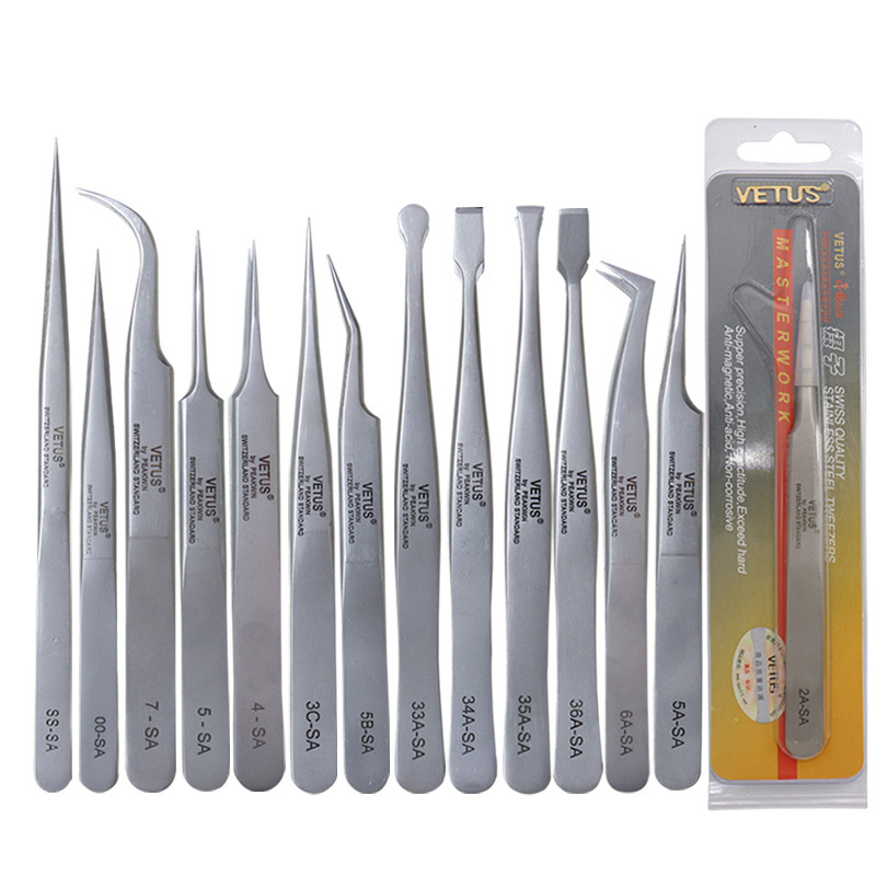 Wholesale VETUS genuine goods Stainless Steel Grafting Eyelash Tweezers SA Series Anti-static High Precision Beauty Tools