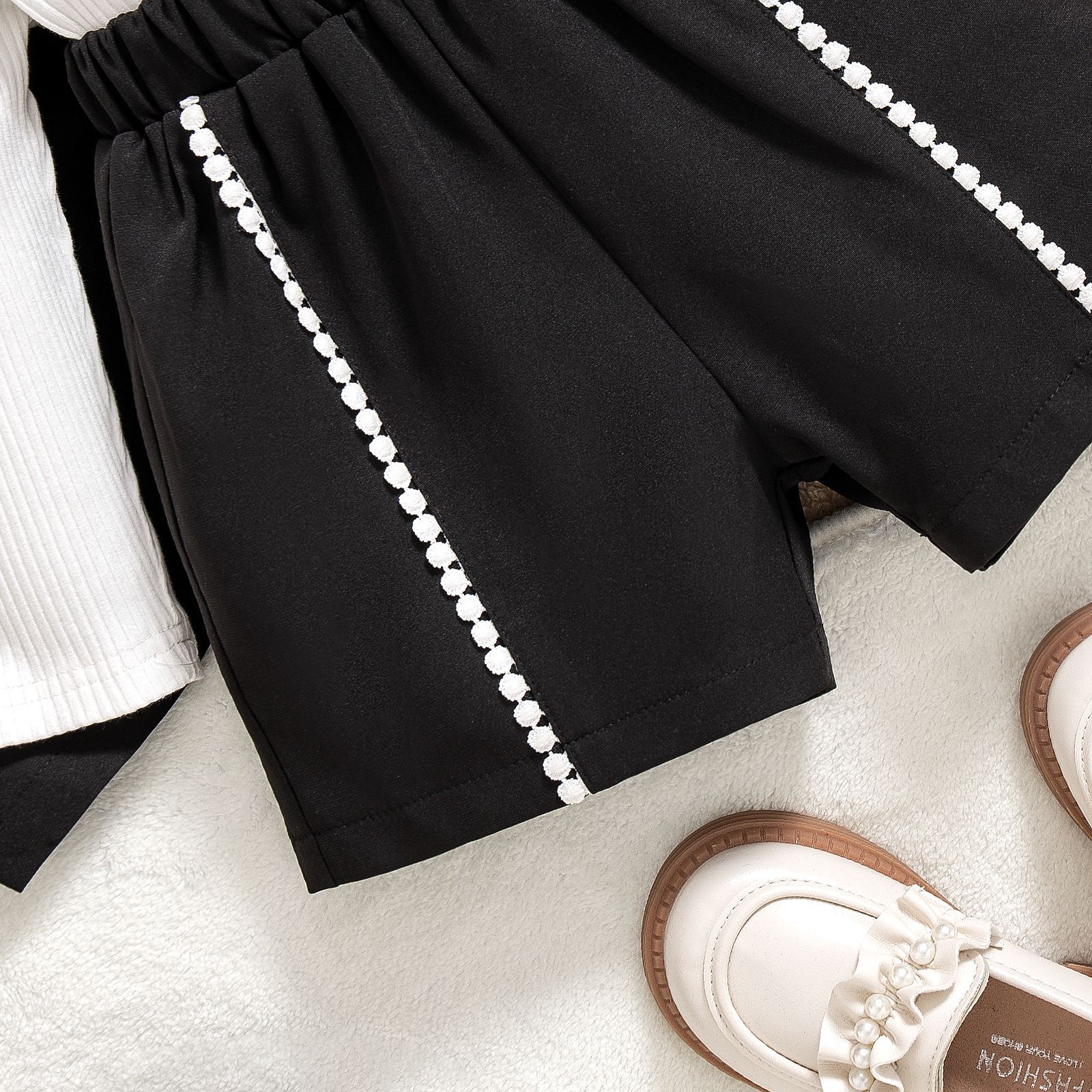 (2개) 아마존 24 가을과 겨울 긴 소매 옷깃 세트 재킷 긴 소매베이스 티셔츠 세트 반바지 소녀 3 조각 세트