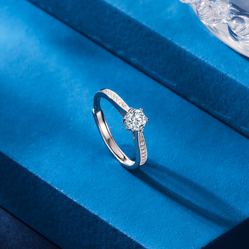 D-color moissanite anillo de diamantes 1 quilates anillo de Plata de Ley 925 pareja clásico anillo de seis garras propuesta de boda para novia