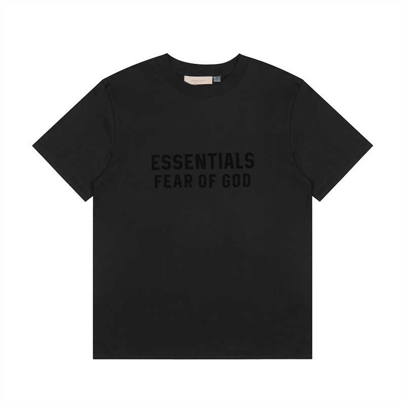 Cross-border FOG Multi-line ESENTIALS Flock Printed Letter Short-Sleeve Retro American Summer Couple T-Shirt Hombre