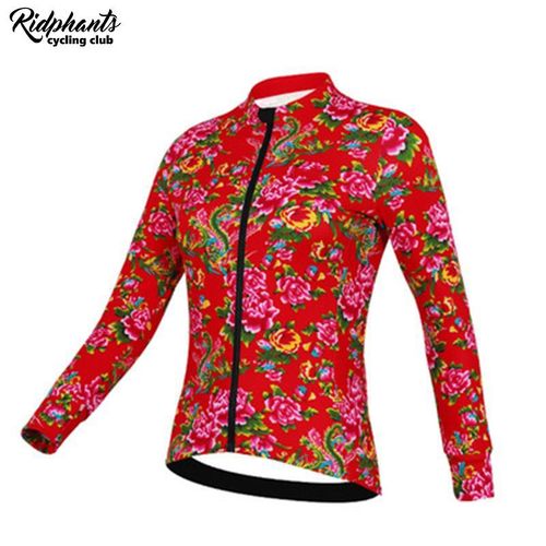 Ridphants Fleece Cycling Clothing Long Sleeve Men and Women Autumn and Winter Floral Cotton Jacket Northeast Cycling Clothing Cycling Warmth