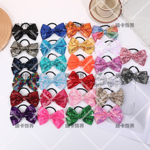 跨境专供欧美儿童饰品舞台啦啦队皮筋发饰头花亮片蝴蝶结头饰发圈