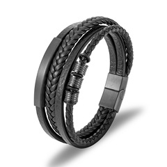 Cross-border exclusive multi-layer woven leather bracelet Western and Eastern fashion stainless steel magnet clasp multi-layer leather bracelet bangle wholesale