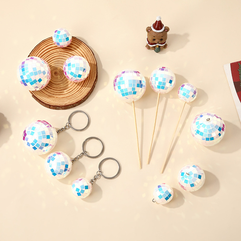 Cross-border colorful PET patch Christmas ball mosaic disco ball decorative horn mirror ball keychain pendant
