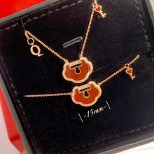 麒麟如意锁钥匙红玉髓项链女时尚通体纯银小众设计本命年饰品