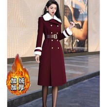 送腰带2025新款加绒加厚毛呢外套女秋冬中长款收腰气质高级感大衣