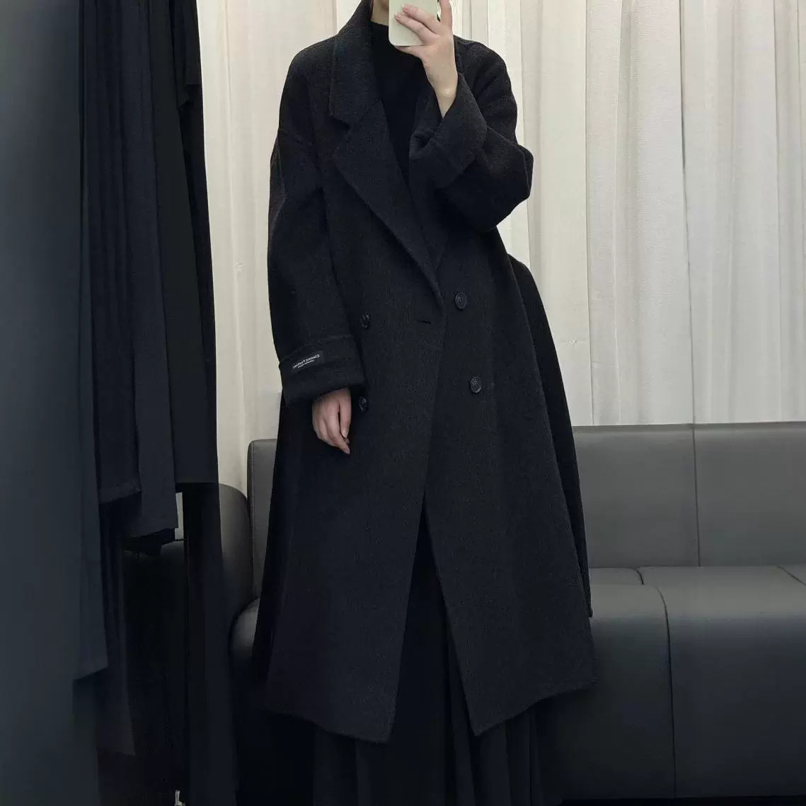 올리브 그린은 24 가을과 겨울 새로운 양면 캐시미어 코트 여성의 더블 브레스트 느슨한 플러스 사이즈 울 코트