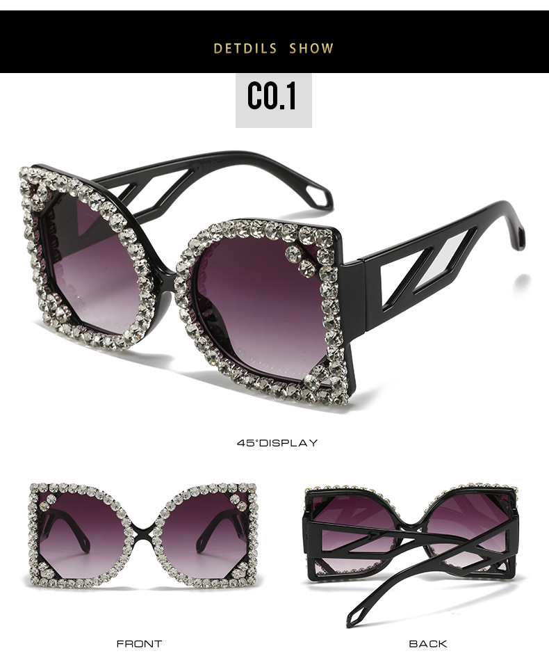 Exaggerated Solid Color Ac Square Diamond Full Frame Women's Sunglasses display picture 2