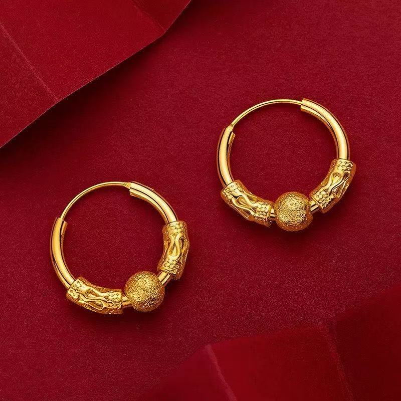 Live Broadcast Popular Spot Imitation Vietnamese Sand Gold Transfer Bead Earrings Small Gold Bead Transfer Bead Women's Earrings Wholesale Supply
