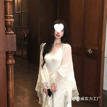 蕾丝拼接针织衫毛衣披肩开衫女秋季穿搭套装吊带连衣裙气质两件套