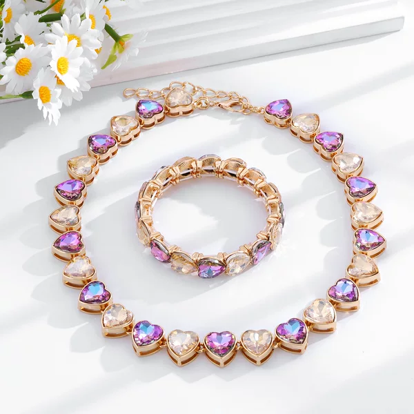 Fashionable versatile bracelet set with alloy colored glass and rhinestones, elegant necklace and bracelet set, fashionable gemstone bracelet wholesale