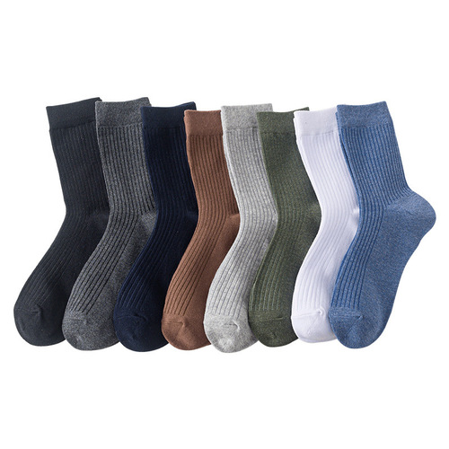 Factory direct sales men's mid-calf socks autumn antibacterial and deodorant socks business socks versatile double needle texture solid color cotton socks