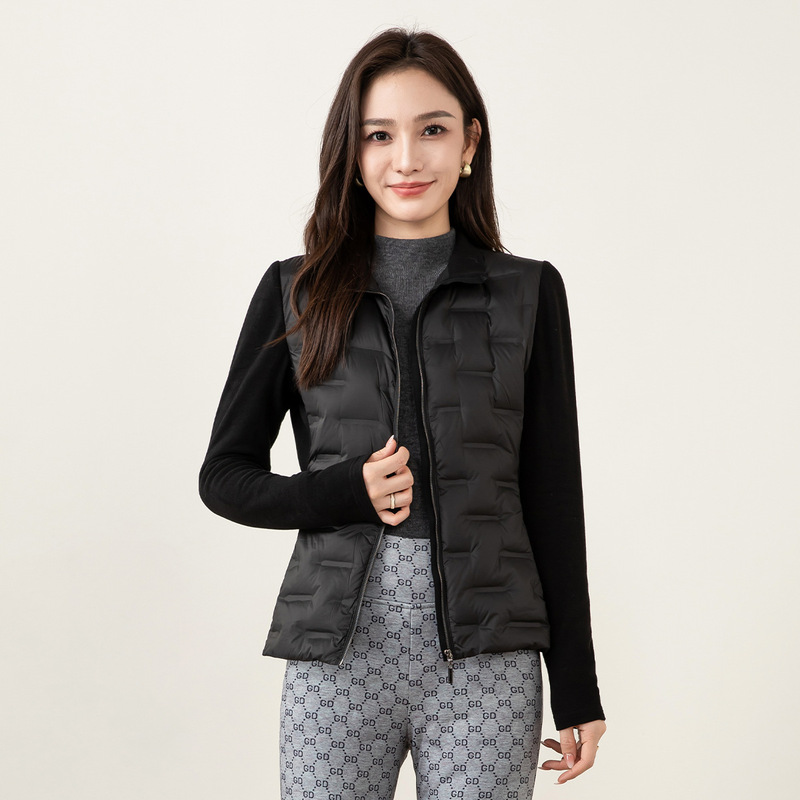 Yifei 2025 New Winter down Jacket Slim and Light Women's Short Elastic Splicing Liner Stand Collar Jacket White Duck down