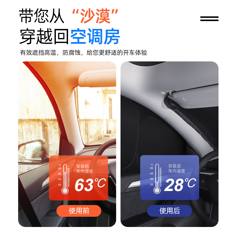 Applicable for Tesla Model 3/Y, front windshield side window sunshade, heat insulation sun protection silver light-blocking sunshade