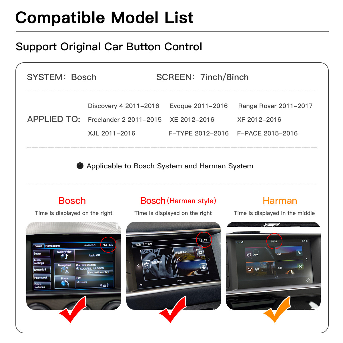 Suitable for Jaguar Land Rover Wireless Apple Carplay Android Auto Navigation Bosch Harman System