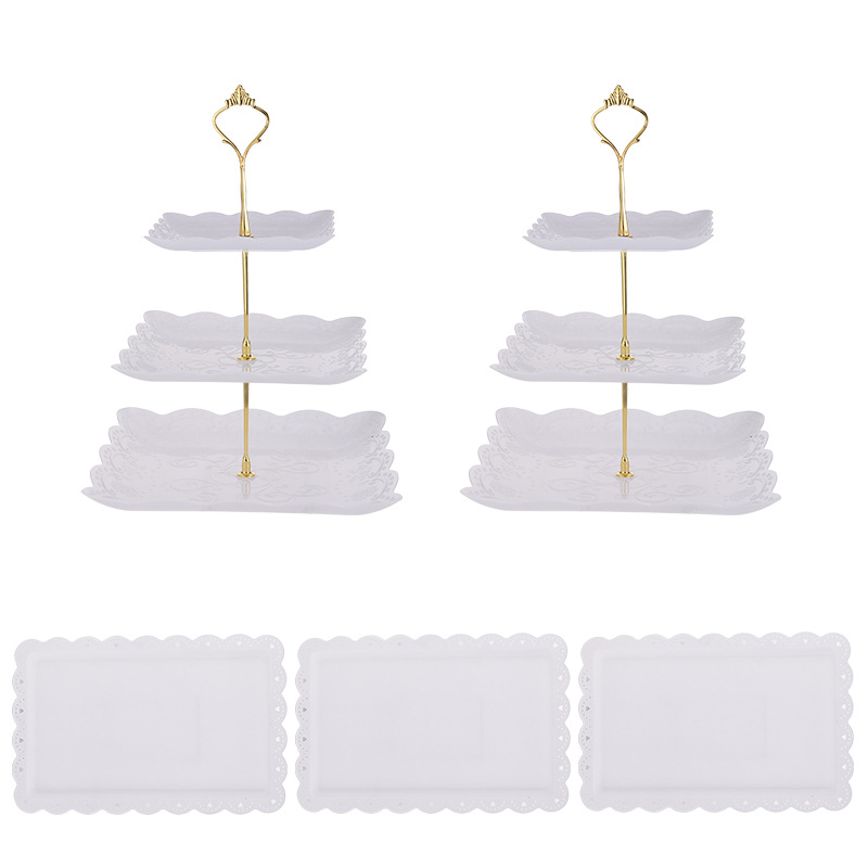 Estilo europeo de 3 capas plato de fruta té de la tarde bandeja de postre soporte de exhibición mesa de postre soporte de pastel mesa de combinación de pastel