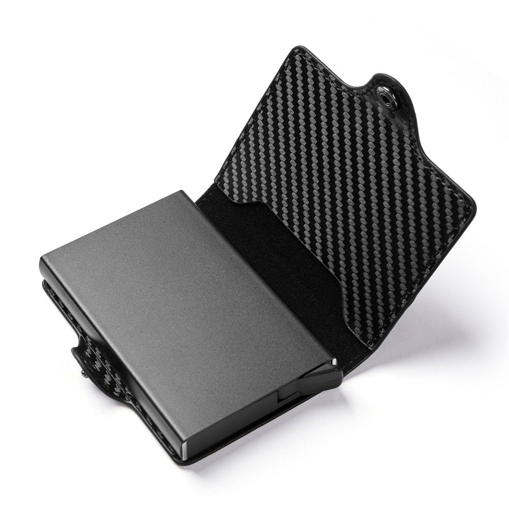 El comercio exterior de los nuevos hombres de cuero titular de la tarjeta de aleación de aluminio antirrobo cepillo titular de la tarjeta bancaria posición multi-Tarjeta simple cartera corta